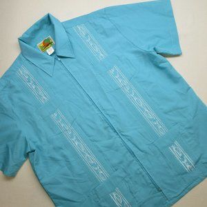 Men's Shirt Genuine Haband Guayabera Casual Zip Front Embroidered Cuban Top L